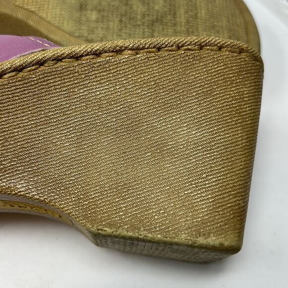 Born Women's Purple & White Leather Wedge Mule Slide Sandals Size 38 (8) - Picture 13 of 15